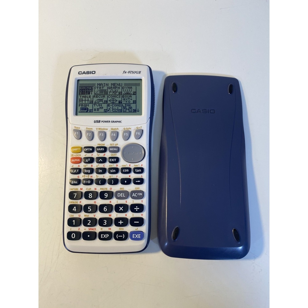 Casio fx-9750GII Graphing Calculator White With Blue Cover Tested